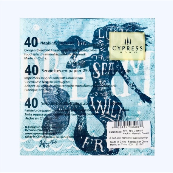 Cypress Home Mermaid Dream Cocktail Beverage  Paper Napkins, 40 ct - Picture 3 of 3